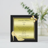 Diamond Stiletto & Romantic Gold Bow Geburtstag Einladung (Stehend Vorderseite)