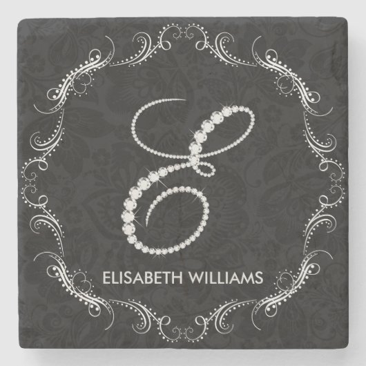Diamond Studa Letter E Monogram Steinuntersetzer (Vorderseite)