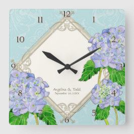 Diamond Swirl Blue Hydrangea Hochzeit Jahrestag Quadratische Wanduhr