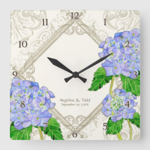 Diamond Swirl Blue Hydrangea Wedding Anniversary Quadratische Wanduhr