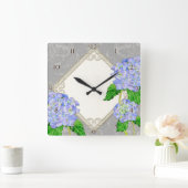 Diamond Swirl Etchings Blue Hydrangea Home Decor Quadratische Wanduhr (Zuhause)