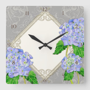 Diamond Swirl Etchings Blue Hydrangea Wohngestaltu Quadratische Wanduhr