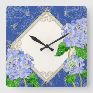Diamond Swirl Etchings Blue Hydrangea Wohngestaltu Quadratische Wanduhr