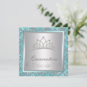 Diamond Tiara Aquamarin Blue Damask Aquamarin Blue Einladung (Stehend Vorderseite)