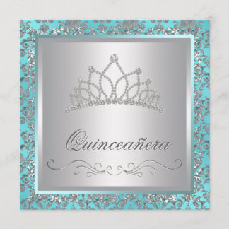 Diamond Tiara Aquamarin Blue Damask Aquamarin Blue Einladung