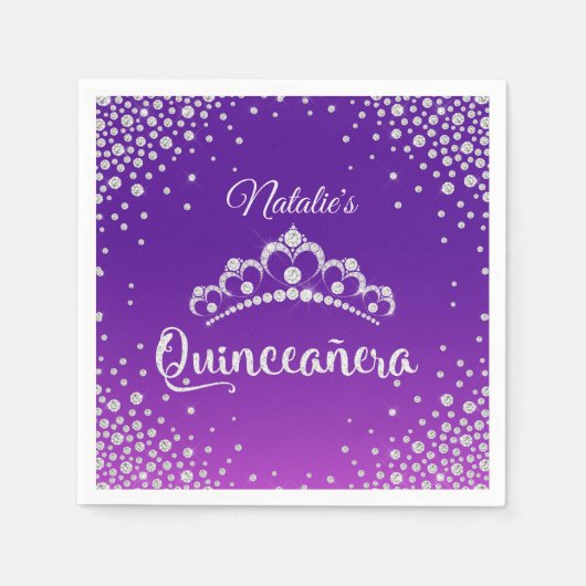 Diamond Tiara Crown Personalisiert Quinceanera Serviette (Vorderseite)