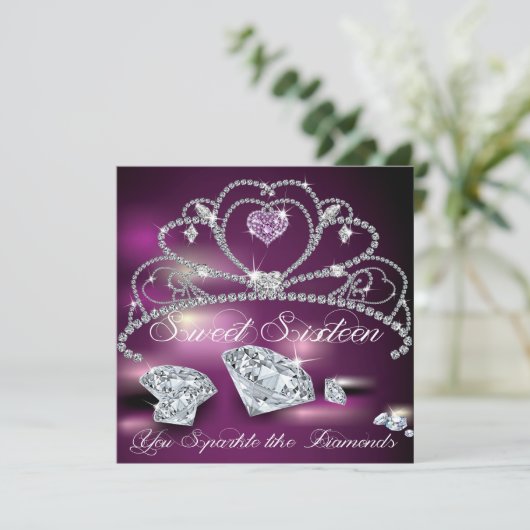 Diamond Tiara Glitzy 16 . Geburtstag Einladung (Stehend Vorderseite)