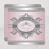 Diamond Tiara Gray Pink Princess Baby Girl Dusche Einladung (Vorne/Hinten)
