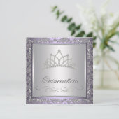 Diamond Tiara Lila Quinceanera Einladung (Stehend Vorderseite)