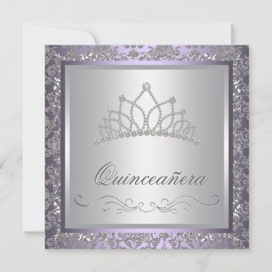 Diamond Tiara Lila Quinceanera Einladung (Vorderseite)