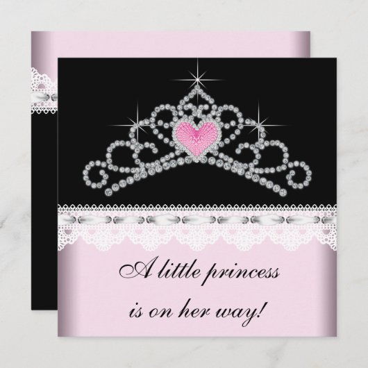 Diamond Tiara Pink Black Princess Baby Dusche Einladung (Vorne/Hinten)