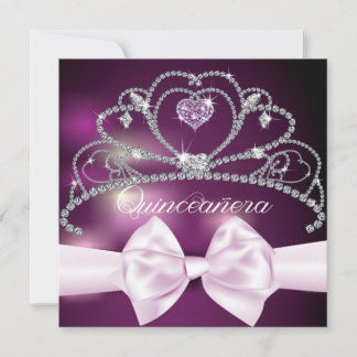 Diamond Tiara Pink Bow Quinceañera Einladung