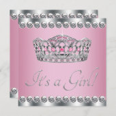 Diamond Tiara Pink Princess Baby Dusche Einladung (Vorne/Hinten)
