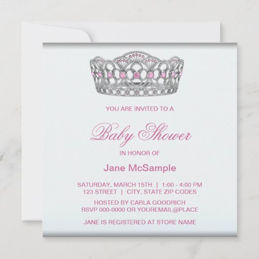 Diamond Tiara Pink Princess Baby Dusche Einladung (Rückseite)