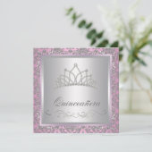 Diamond Tiara Pink Princess Party Einladung (Stehend Vorderseite)