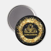 Diamond Tiara Quinceanera Glitzer Confetti | Gold Magnet (Vorderseite/Rückseite)