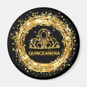 Diamond Tiara Quinceanera Glitzer Confetti   Gold Magnet
