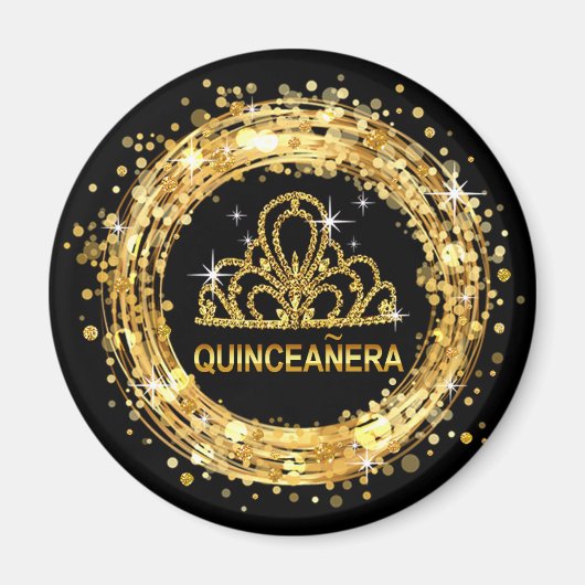 Diamond Tiara Quinceanera Glitzer Confetti | Gold Magnet (Vorne)