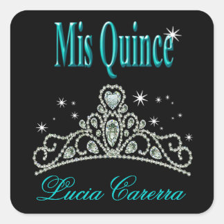 Diamond Tiara Quinceañera (schwarz/aqua) Party Quadratischer Aufkleber