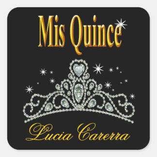 Diamond Tiara Quinceañera (schwarz/gelb) Party Quadratischer Aufkleber