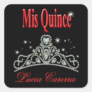 Diamond Tiara Quinceañera (schwarz/rot) Party Quadratischer Aufkleber