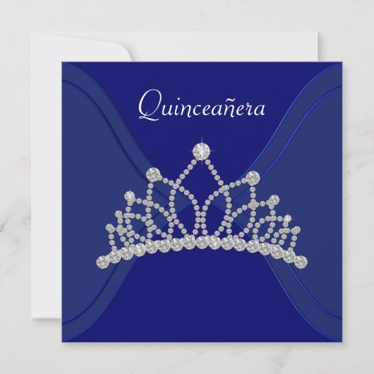 Diamond Tiara Royal Blue Quinceanera Einladung (Vorderseite)