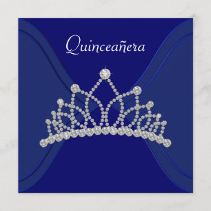 Diamond Tiara Royal Blue Quinceanera Einladung