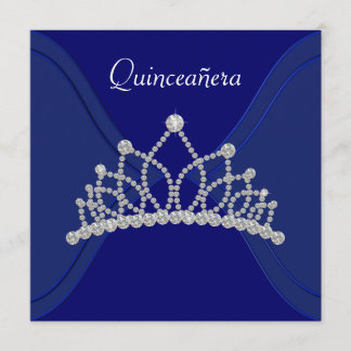 Diamond Tiara Royal Blue Quinceanera Einladung