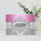 Diamond Tiara & Silver Damask Pink UAWG RSVP Karte (Stehend Vorderseite)