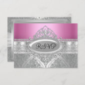 Diamond Tiara & Silver Damask Pink UAWG RSVP Karte (Vorne/Hinten)