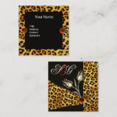 DIAMOND TULIPS LEOPARD FUR RIBBON, RUBY GEMSTONES QUADRATISCHE VISITENKARTE (Vorne/Hinten)