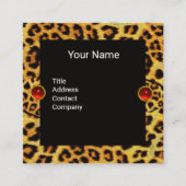 DIAMOND TULIPS LEOPARD FUR RIBBON, RUBY GEMSTONES QUADRATISCHE VISITENKARTE (Vorderseite)