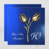 DIAMOND TULIPS MONOGRAM , Blue Saphir Einladung (Vorne/Hinten)