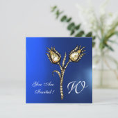 DIAMOND TULIPS MONOGRAM , Blue Saphir Einladung (Stehend Vorderseite)