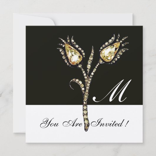 DIAMOND TULIPS MONOGRAM, Gold Metallic Einladung (Vorderseite)