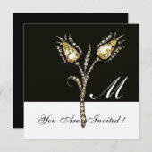 DIAMOND TULIPS MONOGRAM, Gold Metallic Einladung (Vorne/Hinten)