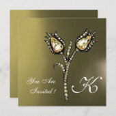 DIAMOND TULIPS MONOGRAM, Grau Agate Einladung (Vorne/Hinten)
