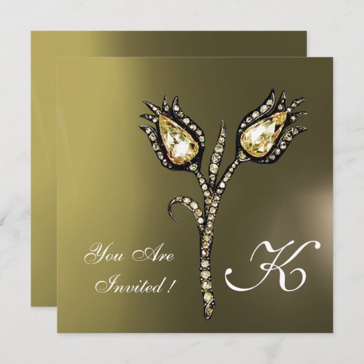 DIAMOND TULIPS MONOGRAM, Grau Agate Einladung (Vorne/Hinten)