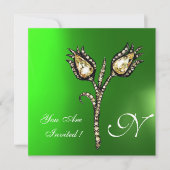 DIAMOND TULIPS MONOGRAM ,Green Emerald Einladung (Vorderseite)