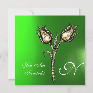 DIAMOND TULIPS MONOGRAM ,Green Emerald Einladung