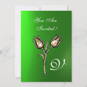 DIAMOND TULIPS MONOGRAM ,Green Emerald Einladung