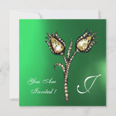 DIAMOND TULIPS MONOGRAM ,Grüner Jade Einladung (Vorderseite)