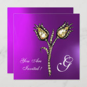 DIAMOND TULIPS MONOGRAM , Lila Violett Einladung (Vorne/Hinten)