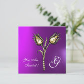 DIAMOND TULIPS MONOGRAM , Lila Violett Einladung (Stehend Vorderseite)