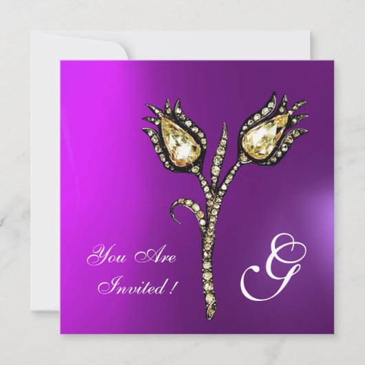 DIAMOND TULIPS MONOGRAM , Lila Violett Einladung (Vorderseite)