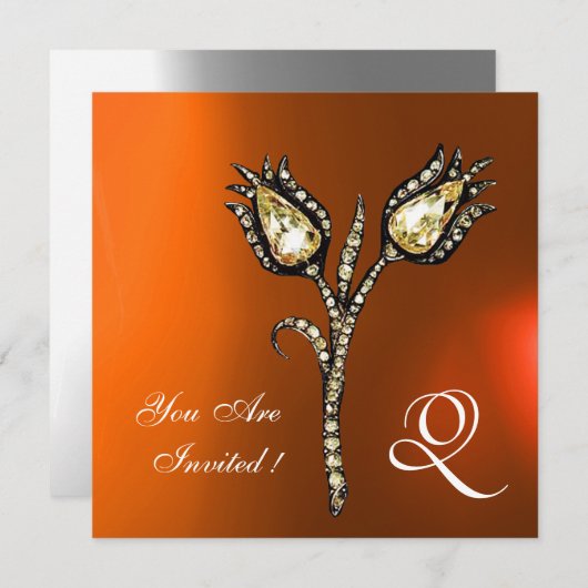 DIAMOND TULIPS MONOGRAM, Orange Gray Agate Einladung (Vorne/Hinten)