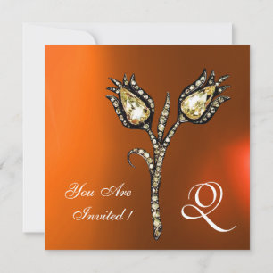DIAMOND TULIPS MONOGRAM, Orange Gray Agate Einladung