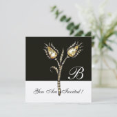 DIAMOND TULIPS MONOGRAM, Silbermetall Einladung (Stehend Vorderseite)