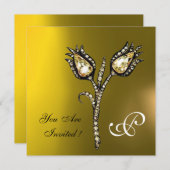 DIAMOND TULIPS MONOGRAMM , Gelbes Topaz Einladung (Vorne/Hinten)