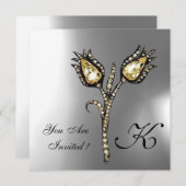 DIAMOND TULIPS MONOGRAMM, Grauer weißer Mondstein Einladung (Vorne/Hinten)